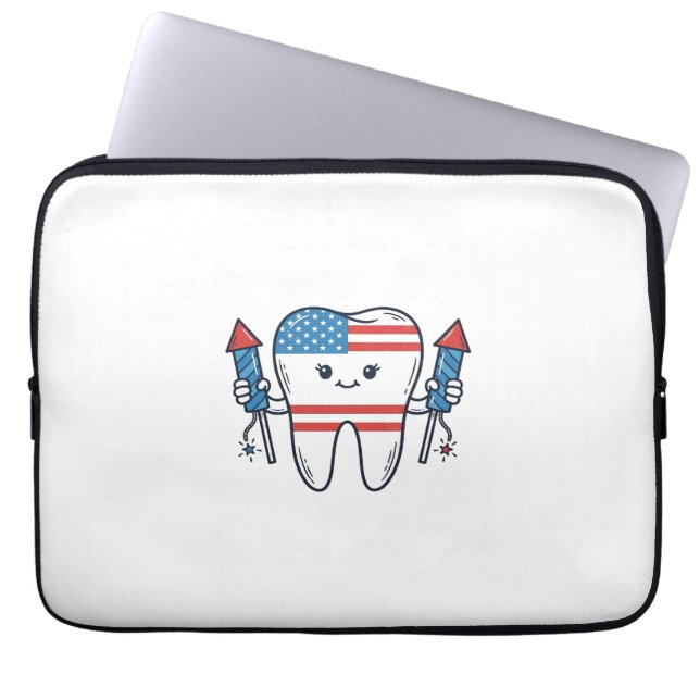 Patriotic Tooth Mascot Fireworks Vector Design_1 Laptop Sleeve (Front)
