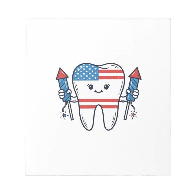 Patriotic Tooth Mascot Fireworks Vector Design_1 Notepad (Front)