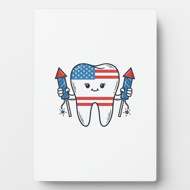 Patriotic Tooth Mascot Fireworks Vector Design_1 Plaque (Front)