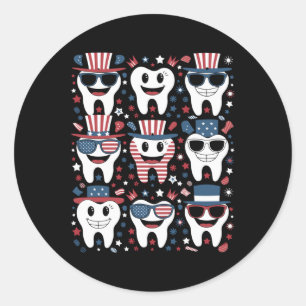 Patriotic Tooth Smile Funny 4th Of July Dentists A Classic Round Sticker