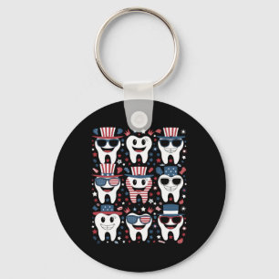 Patriotic Tooth Smile Funny 4th Of July Dentists A Key Ring