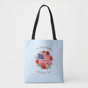 Patriotic Tote Bag God Bless America Flag Poppies