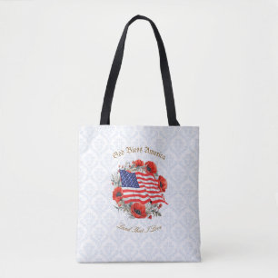 Patriotic Tote Bag God Bless America Flag Poppies