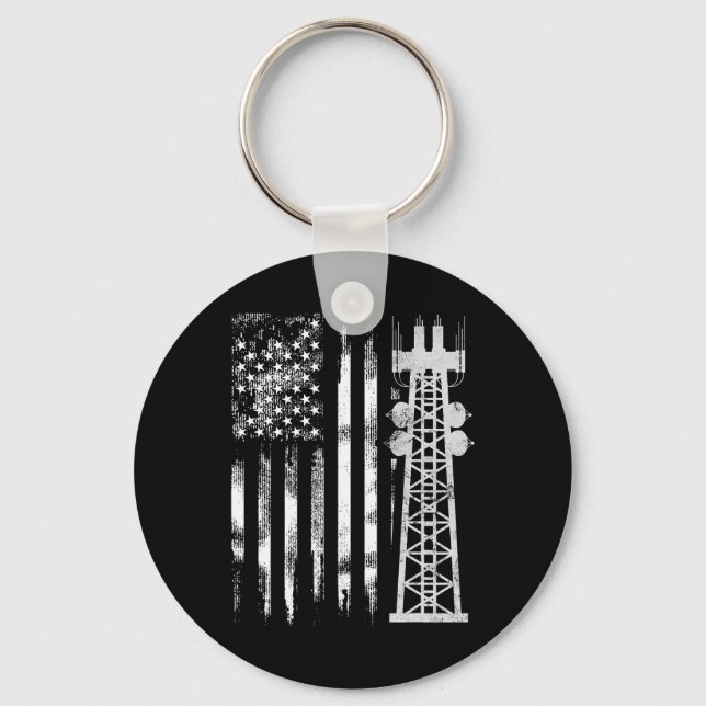 Patriotic Tower Climber Transmissionservie Climbin Key Ring (Front)