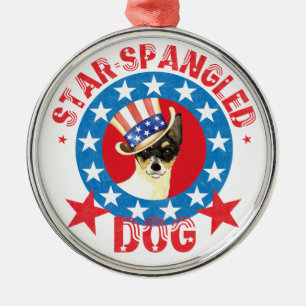 Patriotic Toy Fox Terrier Metal Tree Decoration