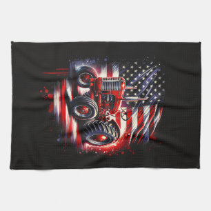 Patriotic Tractor 4th of July American Flag Farmer Tea Towel