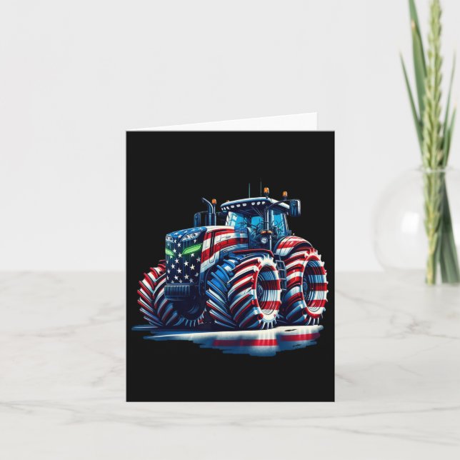 Patriotic Tractor American Flag  Card (Front)
