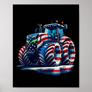 Patriotic Tractor American Flag Poster