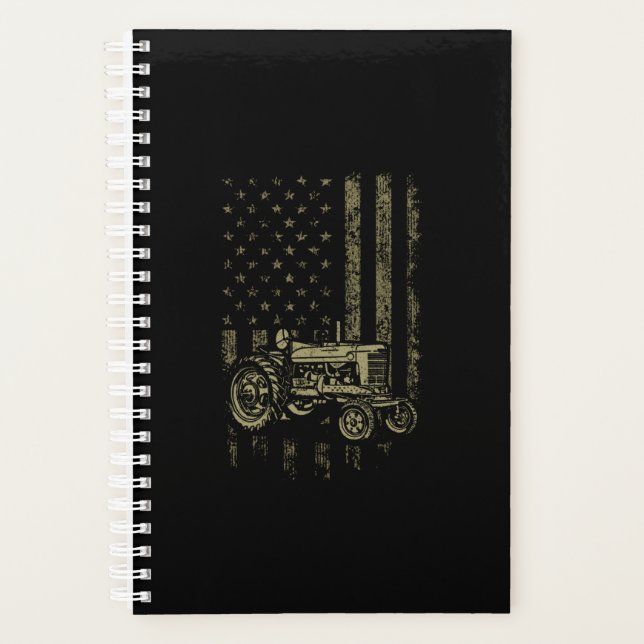 Patriotic Tractor American Flag Tractor Farm Men Planner (Front)