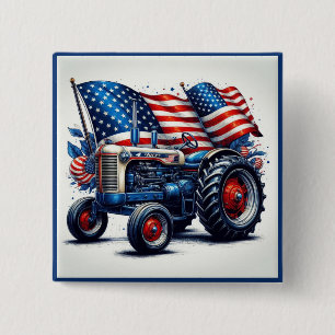 Patriotic Tractor Square Button