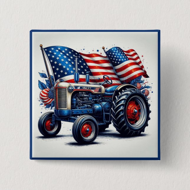 Patriotic Tractor Square Button (Front)