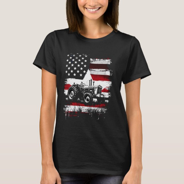 Patriotic Tractor USA Flag Farm Pride T-Shirt (Front)