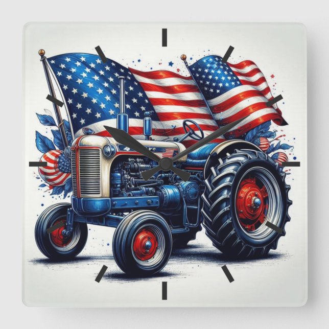 Patriotic Tractor Wall Clock (Front)