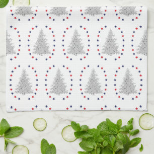 Patriotic tree with red and blue stars tea towel