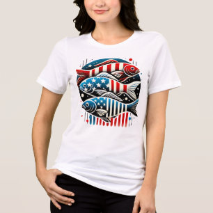 Patriotic Trio of Fish – Red, White & Blue Art Pri Tri-Blend Shirt