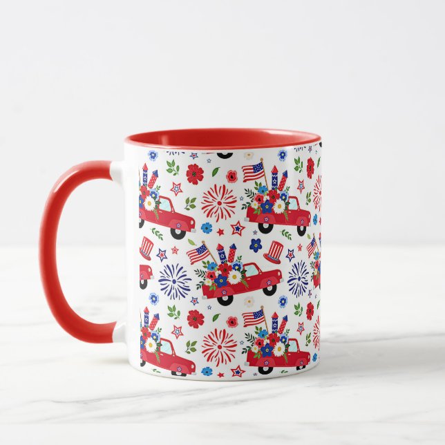 Patriotic truck and fireworks pattern  mug (Left)