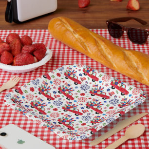 Patriotic truck and fireworks pattern paper plate