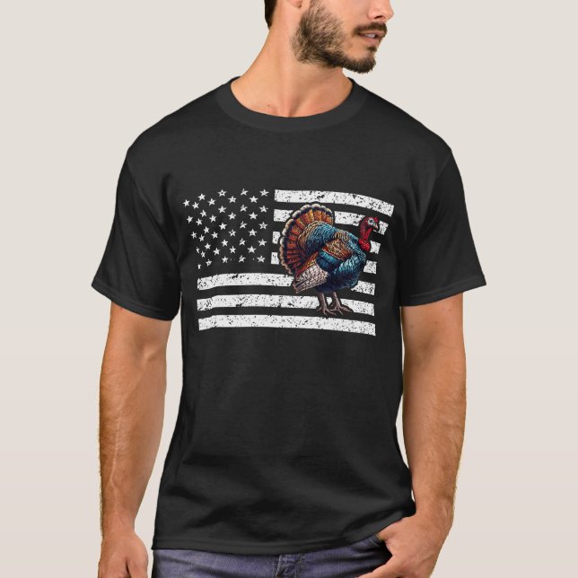 Patriotic Turkey American Flag Thanksgiving USA T-Shirt (Front)