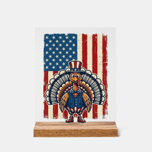 Patriotic Turkey Flag Vintage Engraving Shirt Desi Acrylic Sign