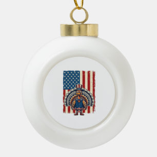 Patriotic Turkey Flag Vintage Engraving Shirt Desi Ceramic Ball Christmas Ornament