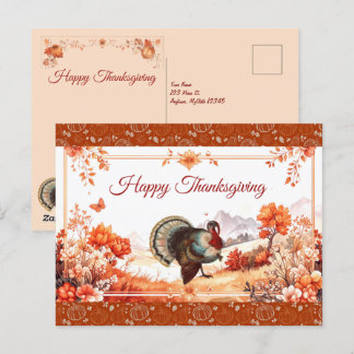 Patriotic Turkey Thanksgiving  Holiday Postcard