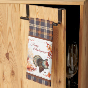 Patriotic Turkey Thanksgiving on Plaid Tea Towel