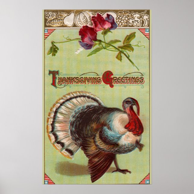 Patriotic Turkey Vintage Thanksgiving Poster (Front)