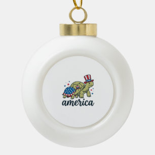 Patriotic Turtle America Vintage Engraving Design_ Ceramic Ball Christmas Ornament