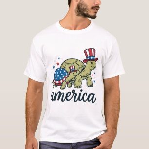 Patriotic Turtle America Vintage Engraving Design_ T-Shirt