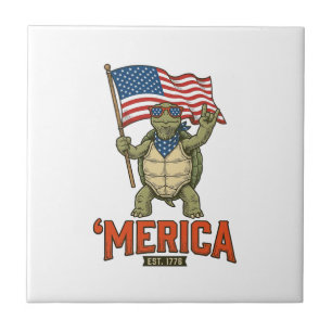 Patriotic Turtle ‘Merica Vintage Vector Ceramic Tile