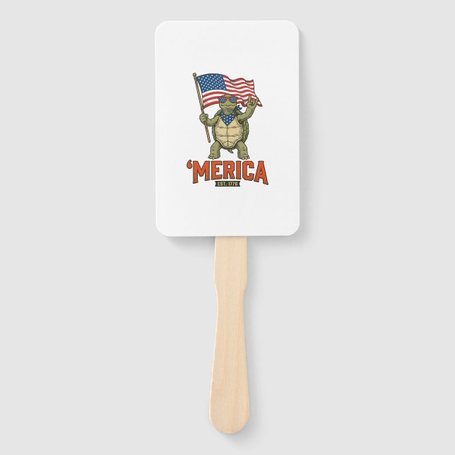 Patriotic Turtle ‘Merica Vintage Vector Hand Fan (Front)