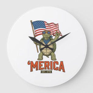 Patriotic Turtle ‘Merica Vintage Vector Large Clock