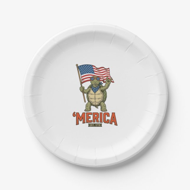 Patriotic Turtle ‘Merica Vintage Vector Paper Plate (Front)