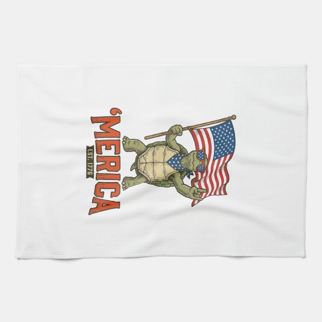 Patriotic Turtle ‘Merica Vintage Vector Tea Towel (Horizontal)