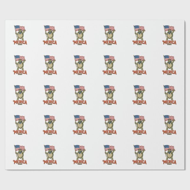 Patriotic Turtle ‘Merica Vintage Vector Wrapping Paper (Flat)