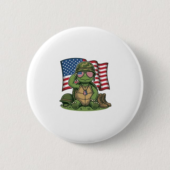 Patriotic Turtle Salute Vector Design_1 6 Cm Round Badge (Front)