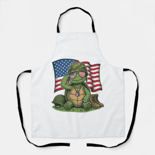 Patriotic Turtle Salute Vector Design_1 Apron