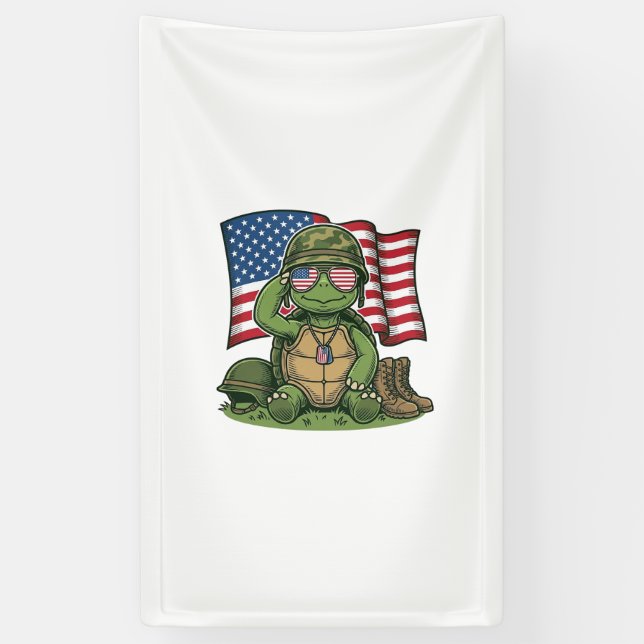 Patriotic Turtle Salute Vector Design_1 Banner (Vertical)
