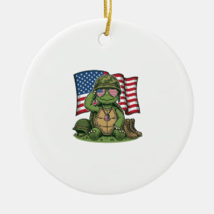Patriotic Turtle Salute Vector Design_1 Ceramic Ornament
