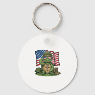 Patriotic Turtle Salute Vector Design_1 Key Ring