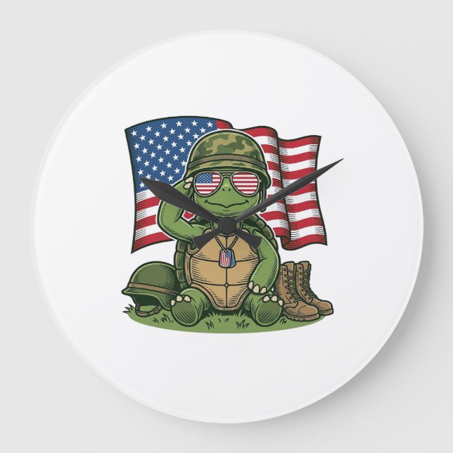 Patriotic Turtle Salute Vector Design_1 Large Clock (Front)