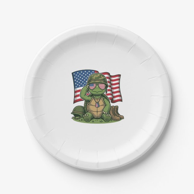 Patriotic Turtle Salute Vector Design_1 Paper Plate (Front)