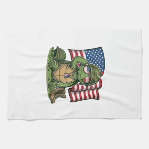 Patriotic Turtle Salute Vector Design_1 Tea Towel