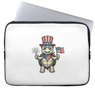Patriotic Turtle Vintage Engraving Graphic for Whi Laptop Sleeve