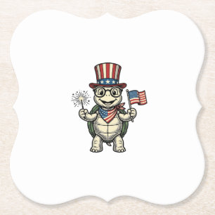 Patriotic Turtle Vintage Engraving Graphic for Whi Paper Coaster
