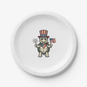 Patriotic Turtle Vintage Engraving Graphic for Whi Paper Plate