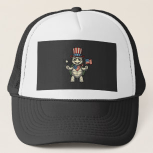 Patriotic Turtle Vintage Engraving Graphic for Whi Trucker Hat