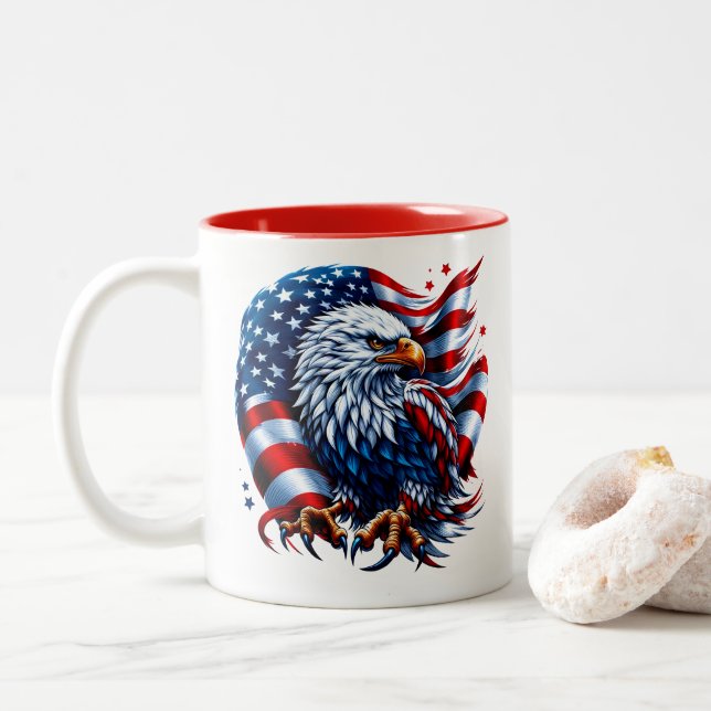 Patriotic Two-Tone Coffee Mug (With Donut)