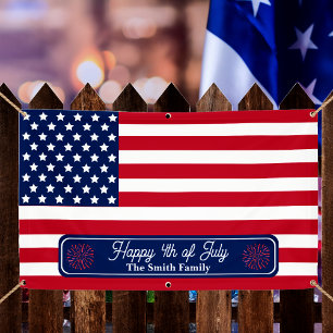 Patriotic U.S. Flag Happy 4th of July Family Name Banner