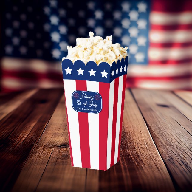 Patriotic U.S. Flag Happy 4th of July Family Name Favour Box (Patriotic US Flag "Happy 4th of July" Family Name Popcorn Favor Boxes )